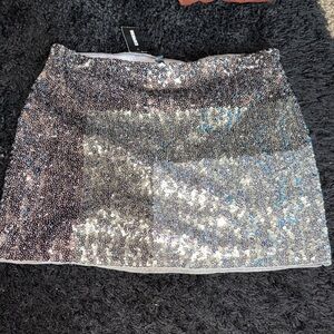 Express Silver and Black Sequin Mini Skirt